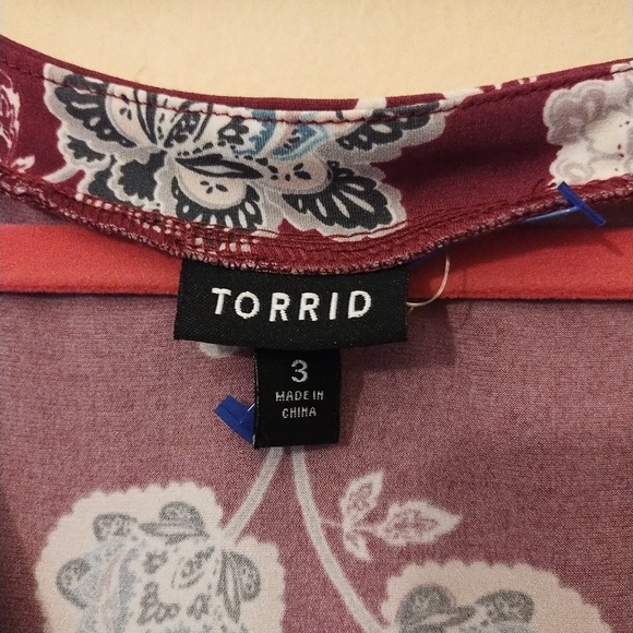 Torrid Wms Burguy Floral Flutter Sleeves Elastic Waist Vneck Skates Dress Sz 3 - Picture 5 of 11